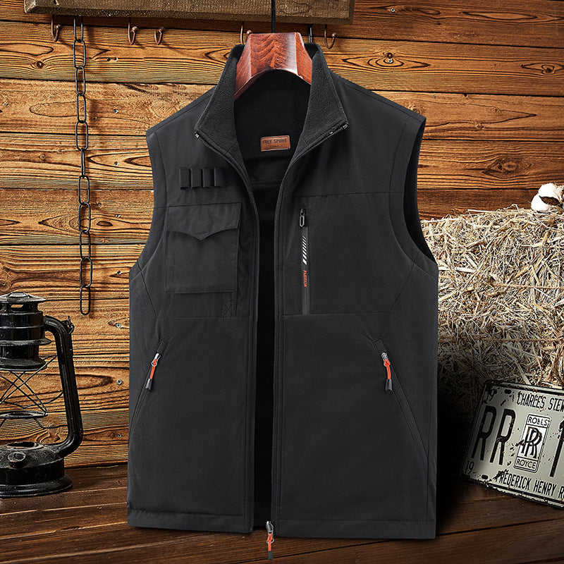 Herren Multifunktionale Outdoor‑Weste mit Fleece‑Futter, Mehrfachtaschen und Patronen‑Schlaufen EB
