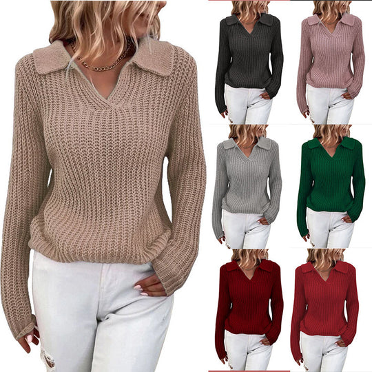 Damen Strickpullover mit modernem Kragen und strukturiertem Design EB
