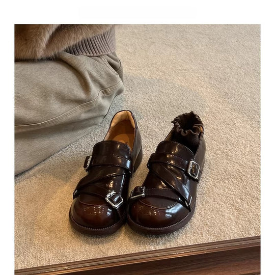 Damen Modische Schnürschuhe mit glänzender Oberfläche und praktischen Riemen EB