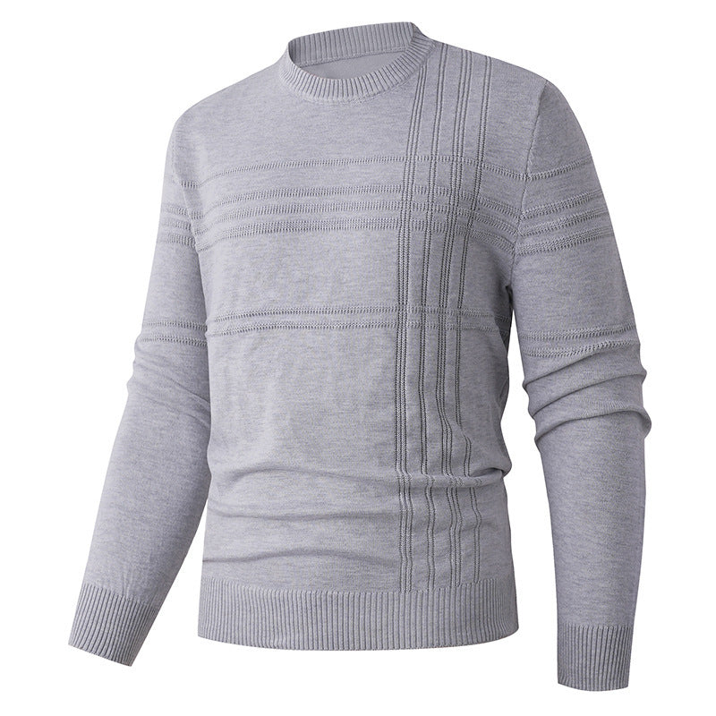 Herren nan Feinstrick-Pullover Rundhals mit geprägter Streifenstruktur und schmaler Silhouette EB