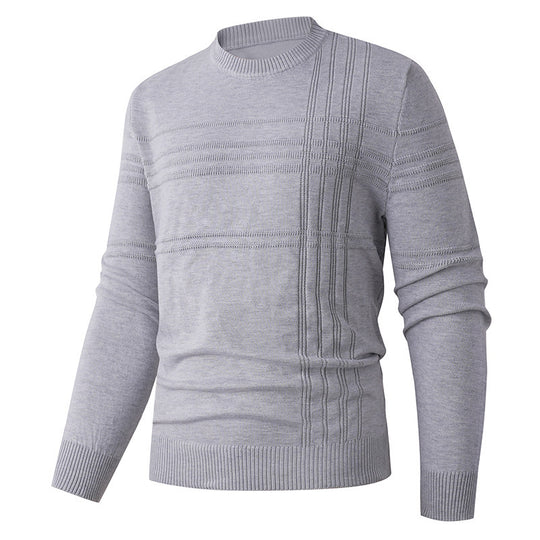 Herren nan Feinstrick-Pullover Rundhals mit geprägter Streifenstruktur und schmaler Silhouette EB