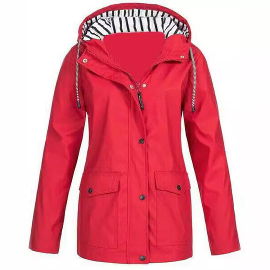 Damen nan wasserdichter Parka mit Kapuze, Kordelzug und aufgesetzten Taschen EB