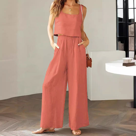 Damen Luftiger Jumpsuit mit weitem Bein und verstellbarem Taillenbund EB