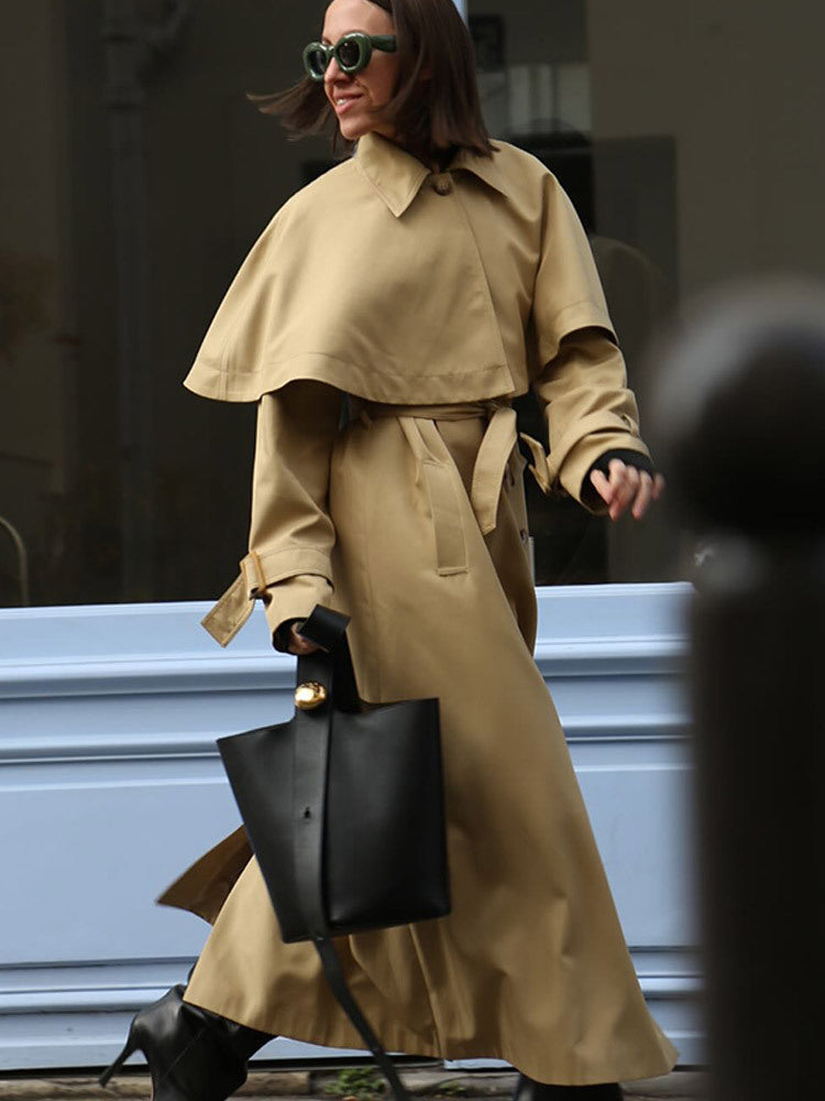 Damen trendiger Trenchcoat mit weit oversize Schnitt und abnehmbarer Kapuze EB