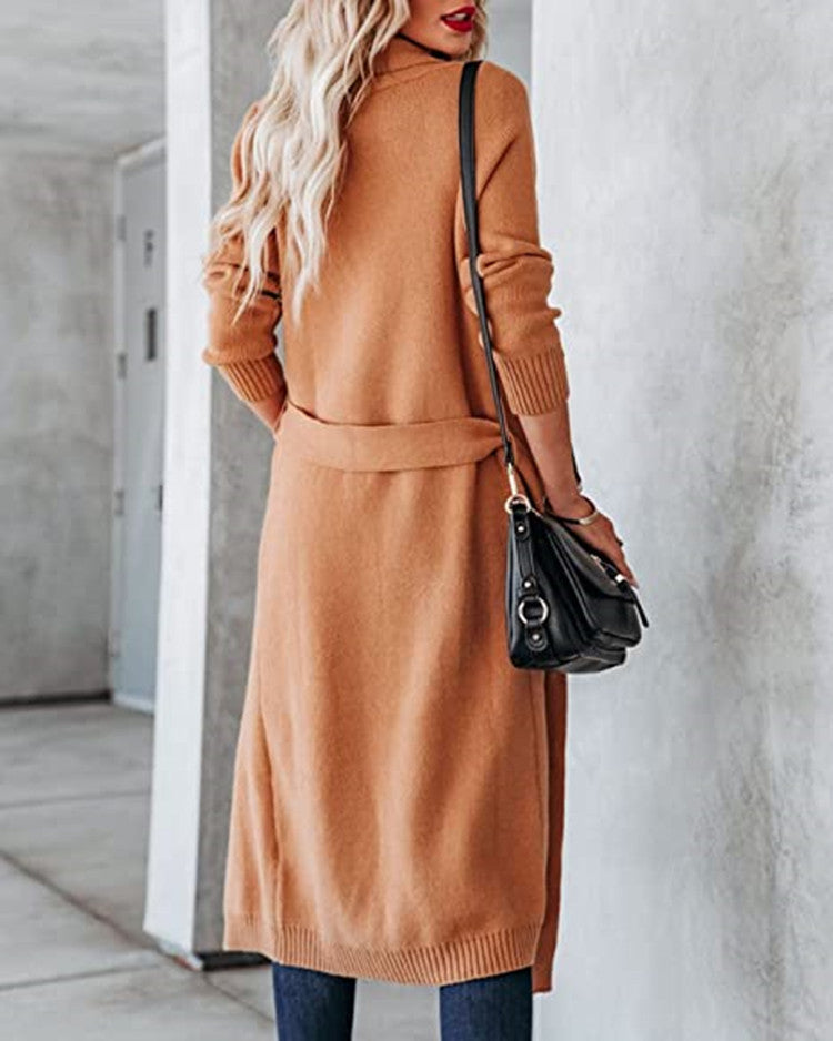 Damen Strickmantel mit offenem Design und praktischen Taschen EB