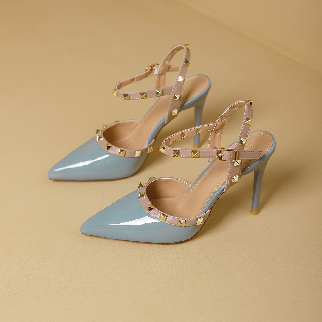 Damen elegante Slingback-Pumps mit modischer Riemen- und Nietenapplikation EB