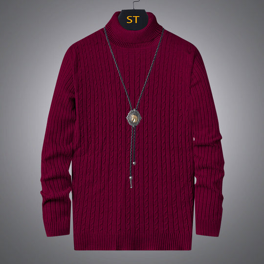 Herren Rollkragenpullover mit strukturiertem Zopfmuster EB