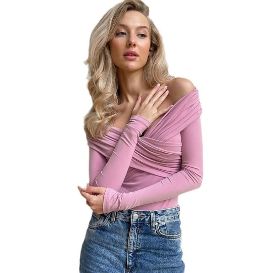 Damen Body mit schulterfreiem Design und drapierten Ärmeln EB
