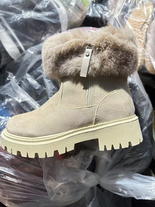 Damen gefütterte Winterstiefel mit modischem Kunstfell und rutschfester Profilsohle EB