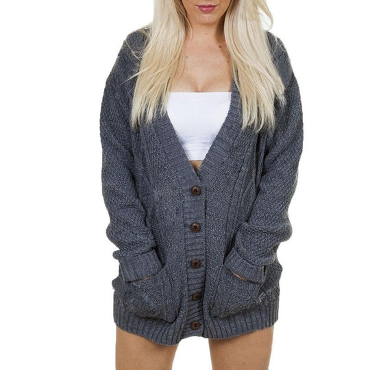 Damen Grobstrick-Cardigan mit klassischem V-Ausschnitt und praktischen Taschen EB