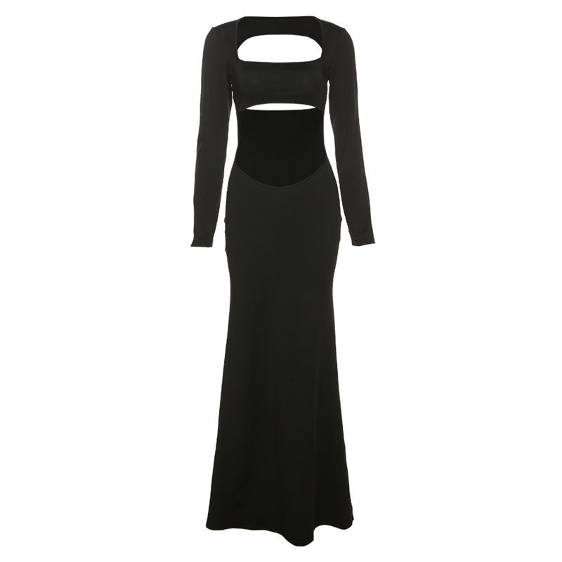 Damen Cut-Out Maxikleid mit langen Ärmeln und figurbetontem Schnitt EB