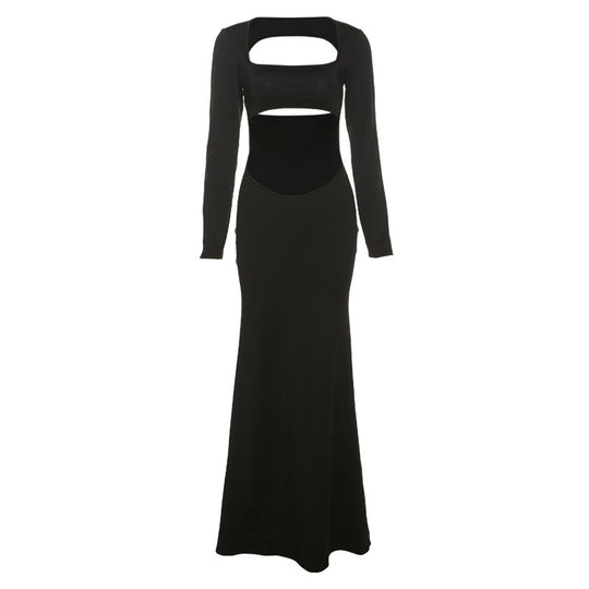 Damen Cut-Out Maxikleid mit langen Ärmeln und figurbetontem Schnitt EB