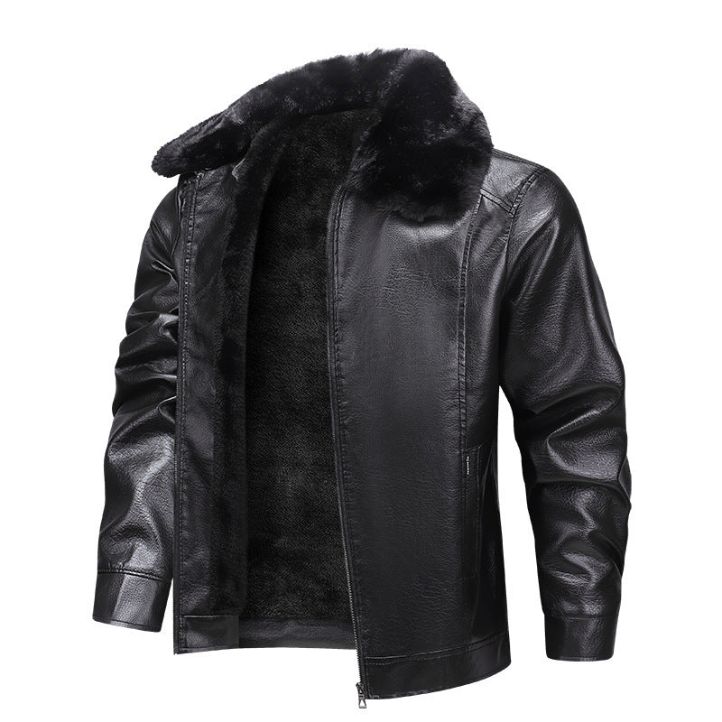 Herren Kunstleder-Fieldjacke mit durchgehendem Teddyfutter und verdecktem Reißverschluss EB