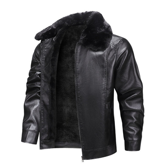 Herren Kunstleder-Fieldjacke mit durchgehendem Teddyfutter und verdecktem Reißverschluss EB