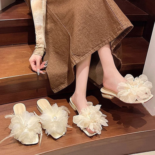 Damen elegante Mules mit floralen Applikationen EB