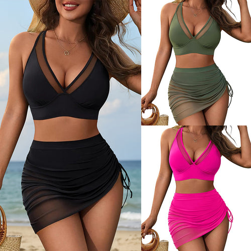 Damen Sportives Bikini-Set mit verstellbarem Wickelrock und modischen Details EB