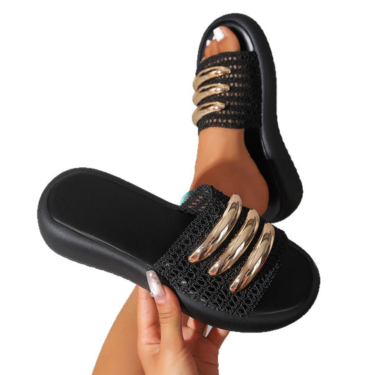 Damen Elegante und komfortable Riemenslipper mit Metallic-Details EB
