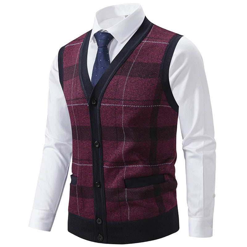 Herren elegante Strickjacke mit modernem Karomuster EB