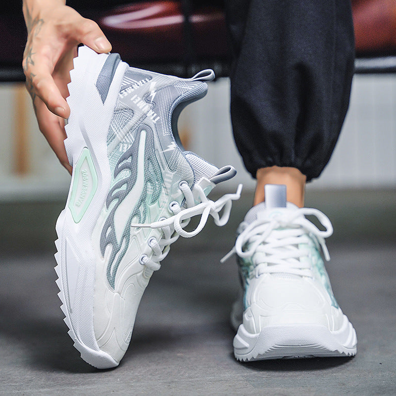Unisex leichte Fashion-Plateau-Sneaker mit atmungsaktivem Mesh, dynamischem Wellenprint und gepolstertem Einstieg EB