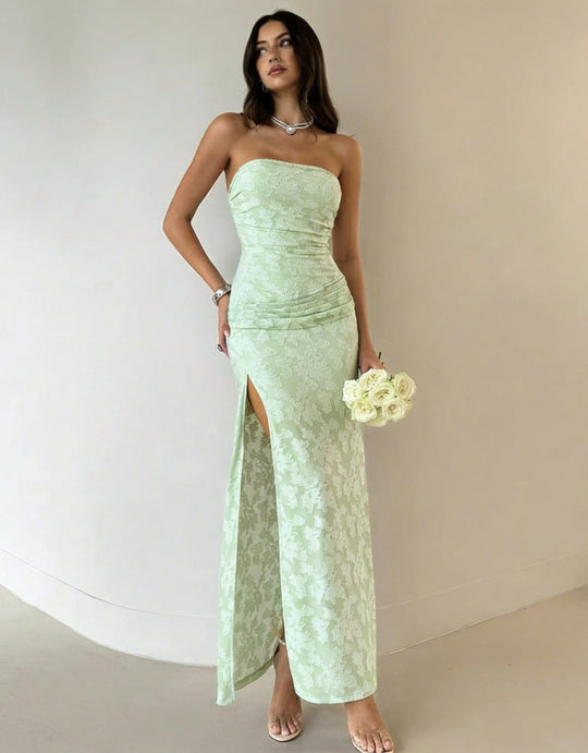 Damen Elegantes Maxikleid mit floralem Design und hoher Teilung EB