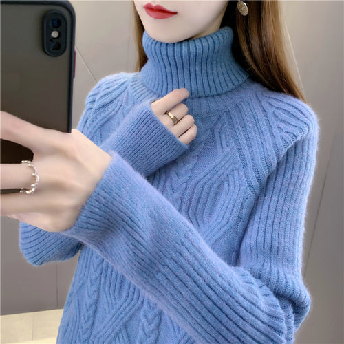 Damen Rollkragenpullover mit strukturiertem Zopfmuster und langen Ärmeln EB