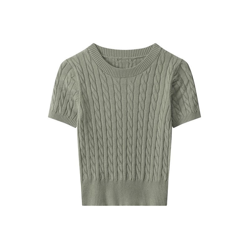 Damen Kurzarm Strickoberteil mit Kabelmuster EB