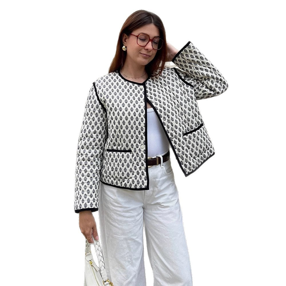 Damen gesteppte Jacke mit elegantem Muster und praktischem Taschen-Design EB
