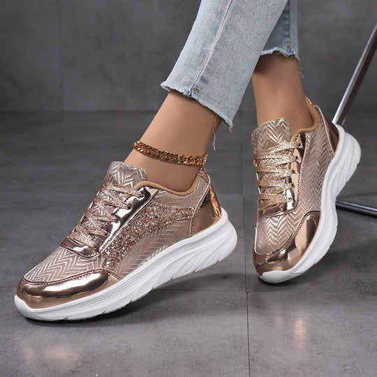 Damen nan glamouröser auffälliger Sneaker mit Glitzerpaneelen jacquardgewebtem Obermaterial und ergonomischer Wellenlaufsohle EB