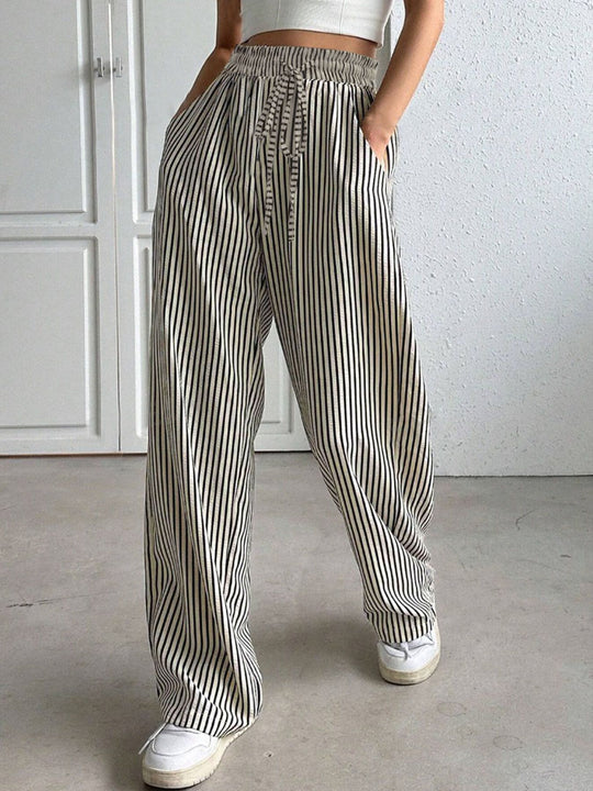 Damen weite Streifenhose mit Gummizug und Seitentaschen EB