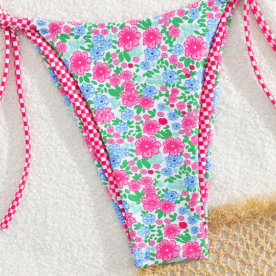 Damen Floral Bikini mit verstellbaren Bindegurten EB