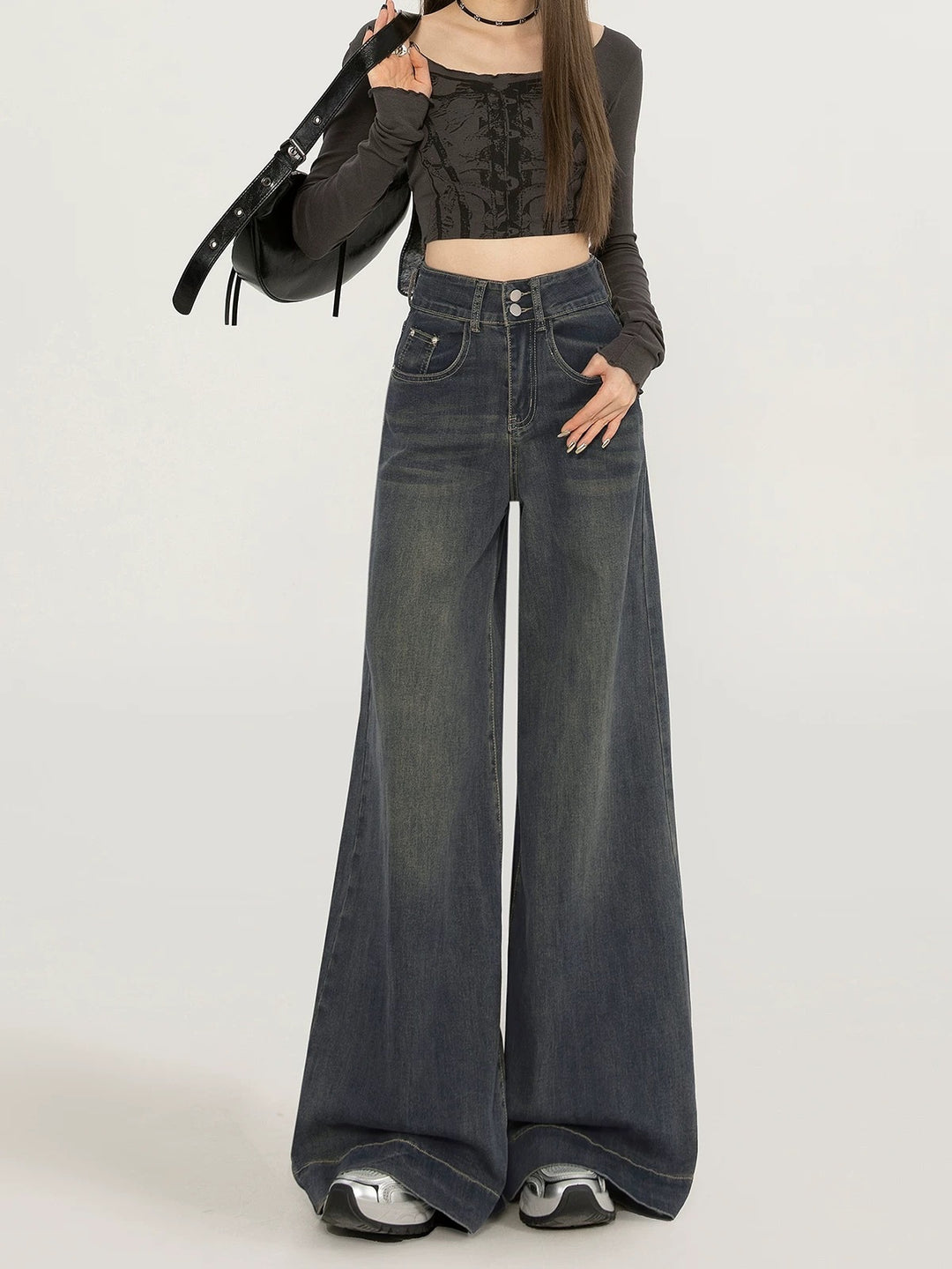 Damen Weite High-Waist Jeans mit lässigem Schnitt und hoher Flügelweite EB