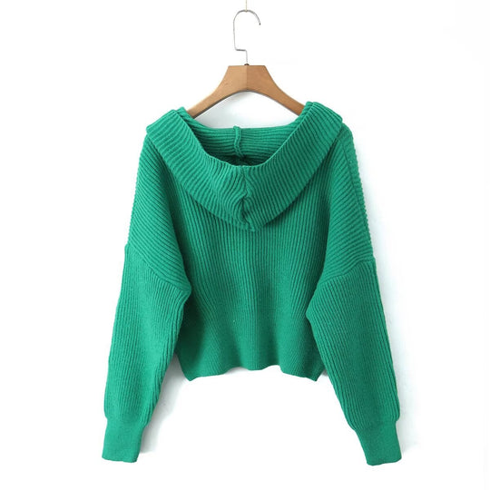 Damen lässige Strickjacke mit Kapuze und praktischen Taschen EB