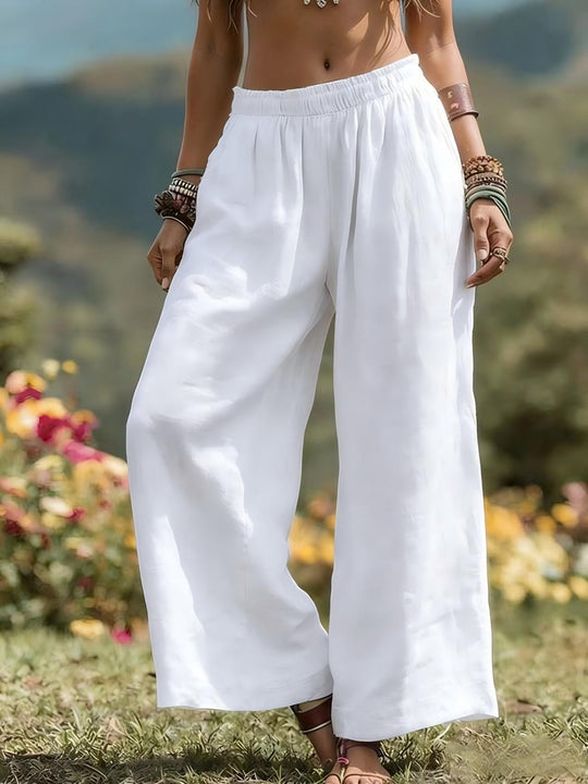 Damen Weit geschnittene Leinenhose EB