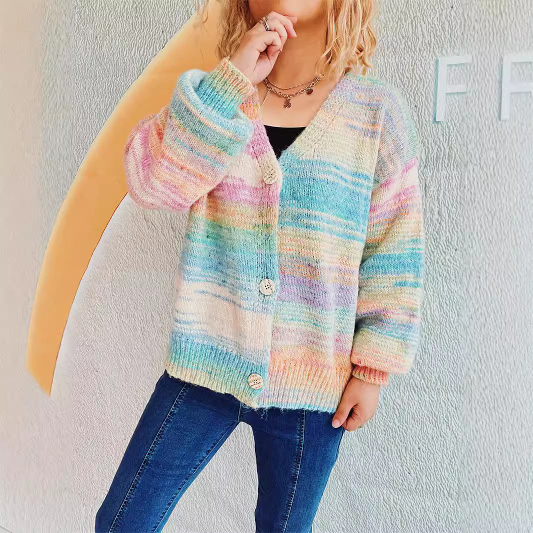 Damen grob gestrickter Cardigan mit modischem Knopfdesign und weichem Material EB