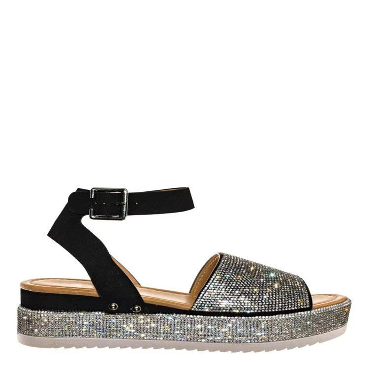 Damen modische Sandalen mit glänzenden Strassdetails EB