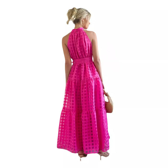 Damen Maxikleid mit raffiniertem Hochkragen und gestuftem Design EB