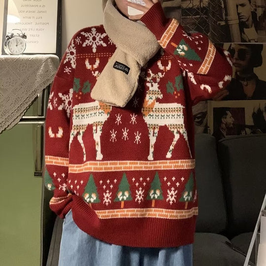 Damen festlicher Winterpullover mit Weihnachtsmotiven EB
