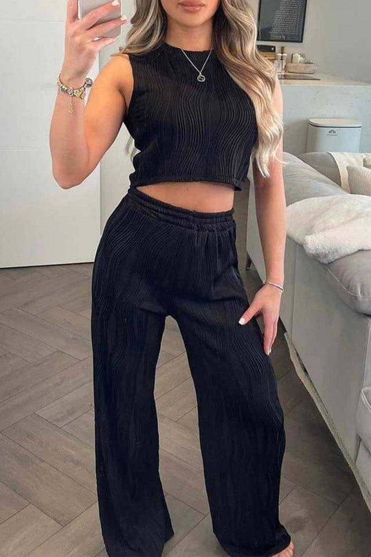 Damen Zweiteiliges Set mit hochgeschnittenem Oberteil und weitem Hosen EB