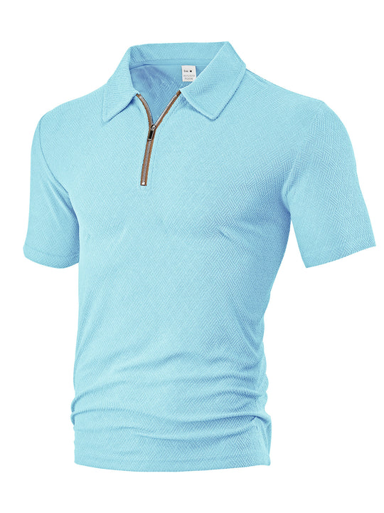 Herren nan schmal geschnittenes Halbzip-Polo mit feiner Fischgrät-Jacquardstruktur EB