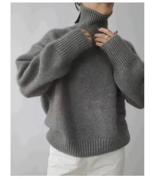 Damen Oversize Feinstrickpullover mit hohem Rollkragen und Seitenschlitzen EB