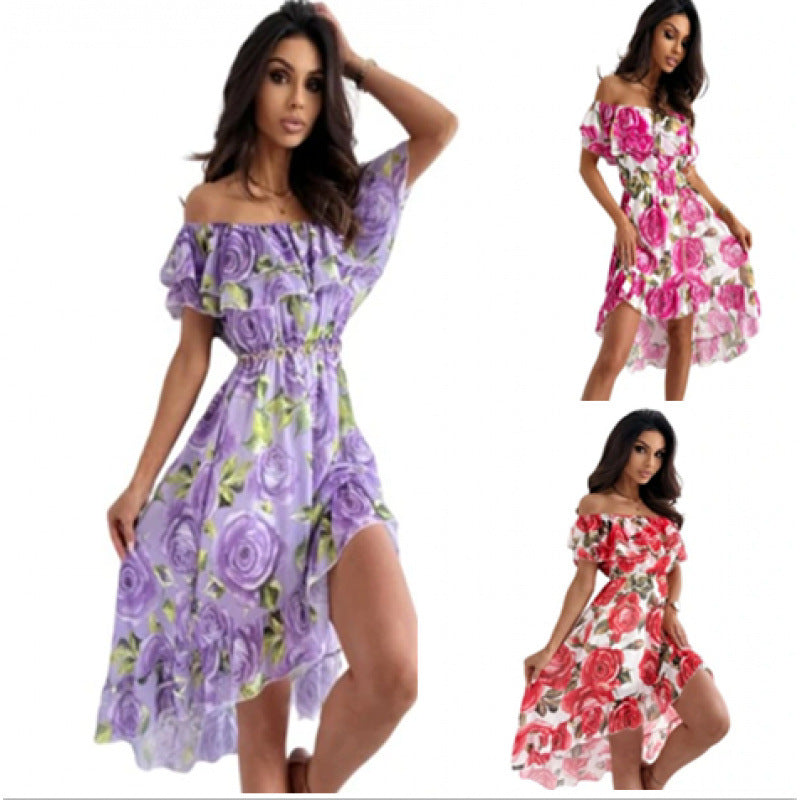 Damen Off-Shoulder Kleid mit Rüschendetails und floralem Druck EB