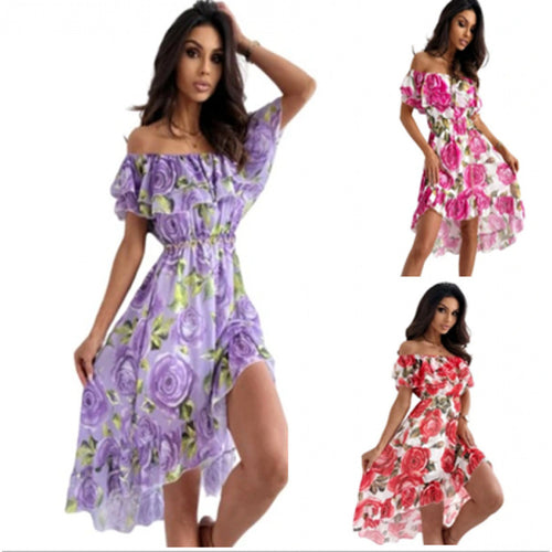 Damen Off-Shoulder Kleid mit Rüschendetails und floralem Druck EB
