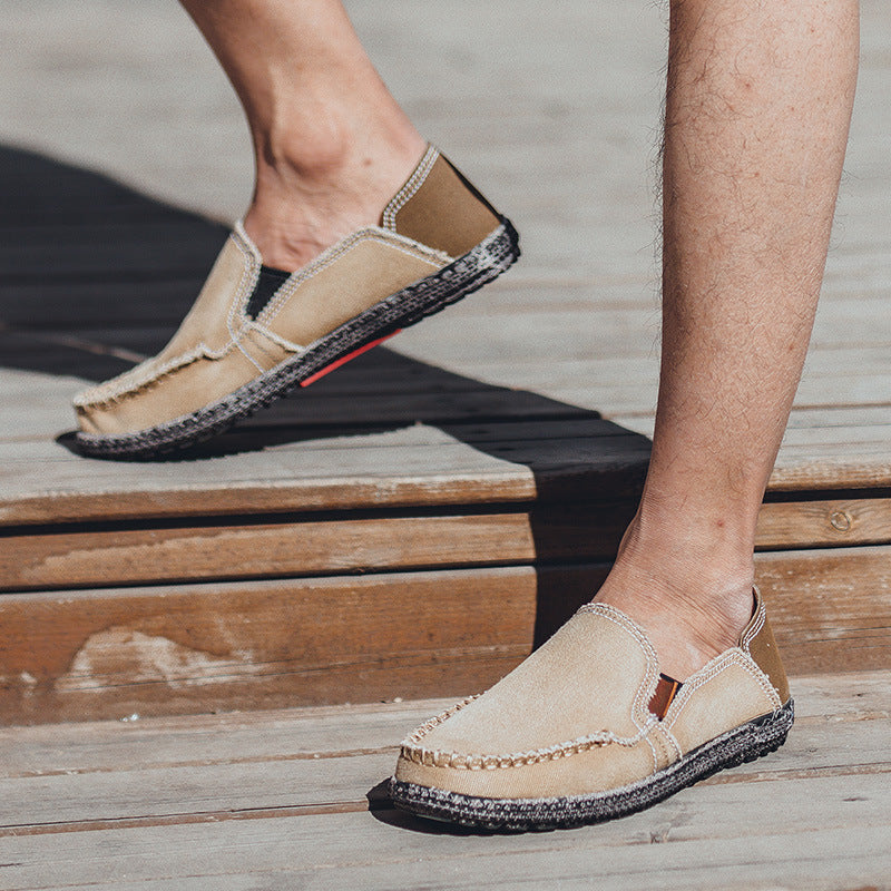 Damen lässige Slip-On Schuhe aus robustem Denim mit handgenähter Optik EB