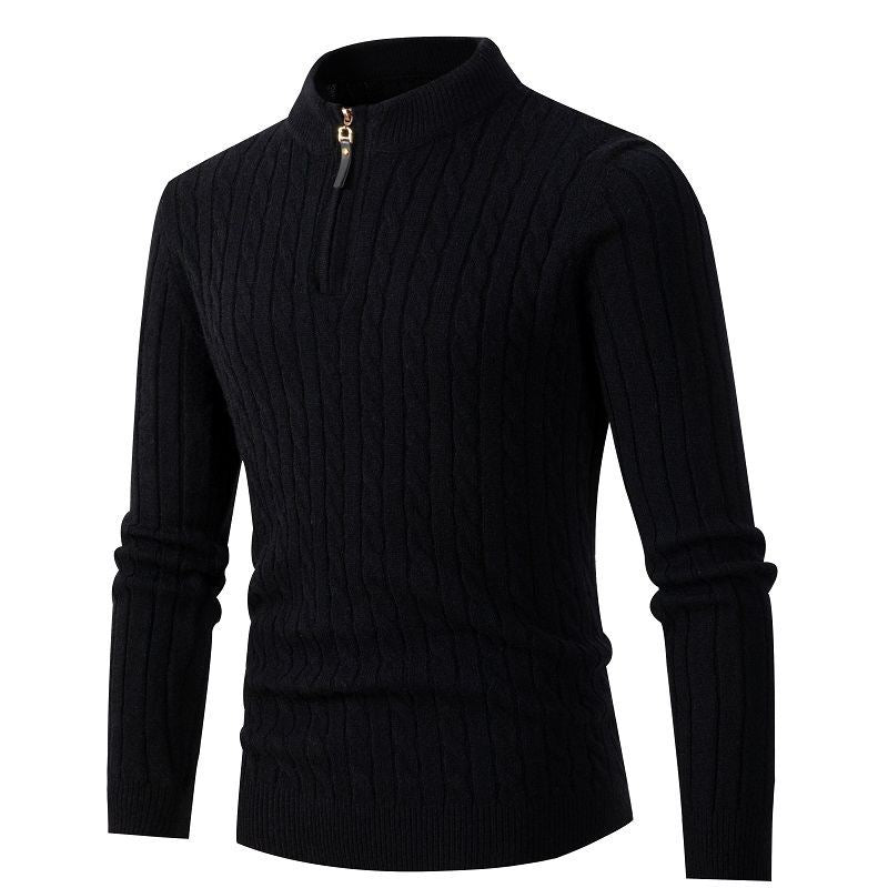 Herren Hochwertiger Strickpullover mit Stehkragen und Reißverschluss EB