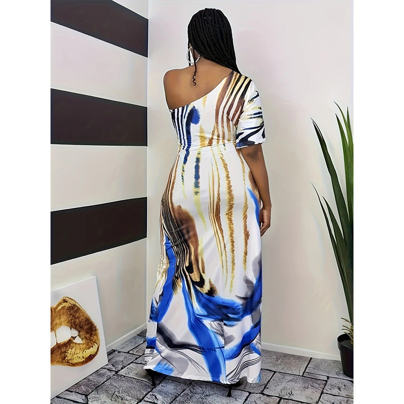 Damen Maxikleid mit asymmetrischem Schnitt und modernem Farbverlauf EB