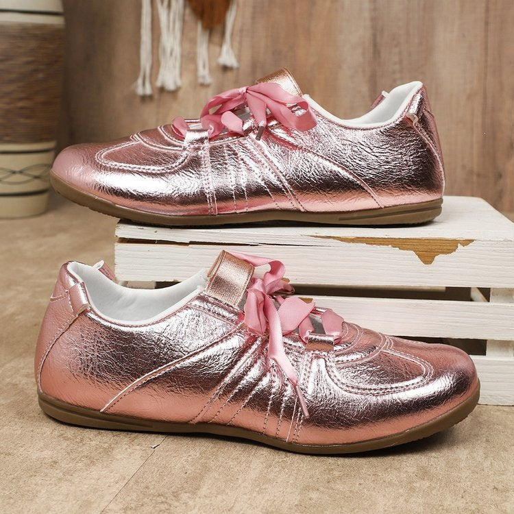 Damen modische Freizeitsneaker mit schimmerndem Obermaterial EB