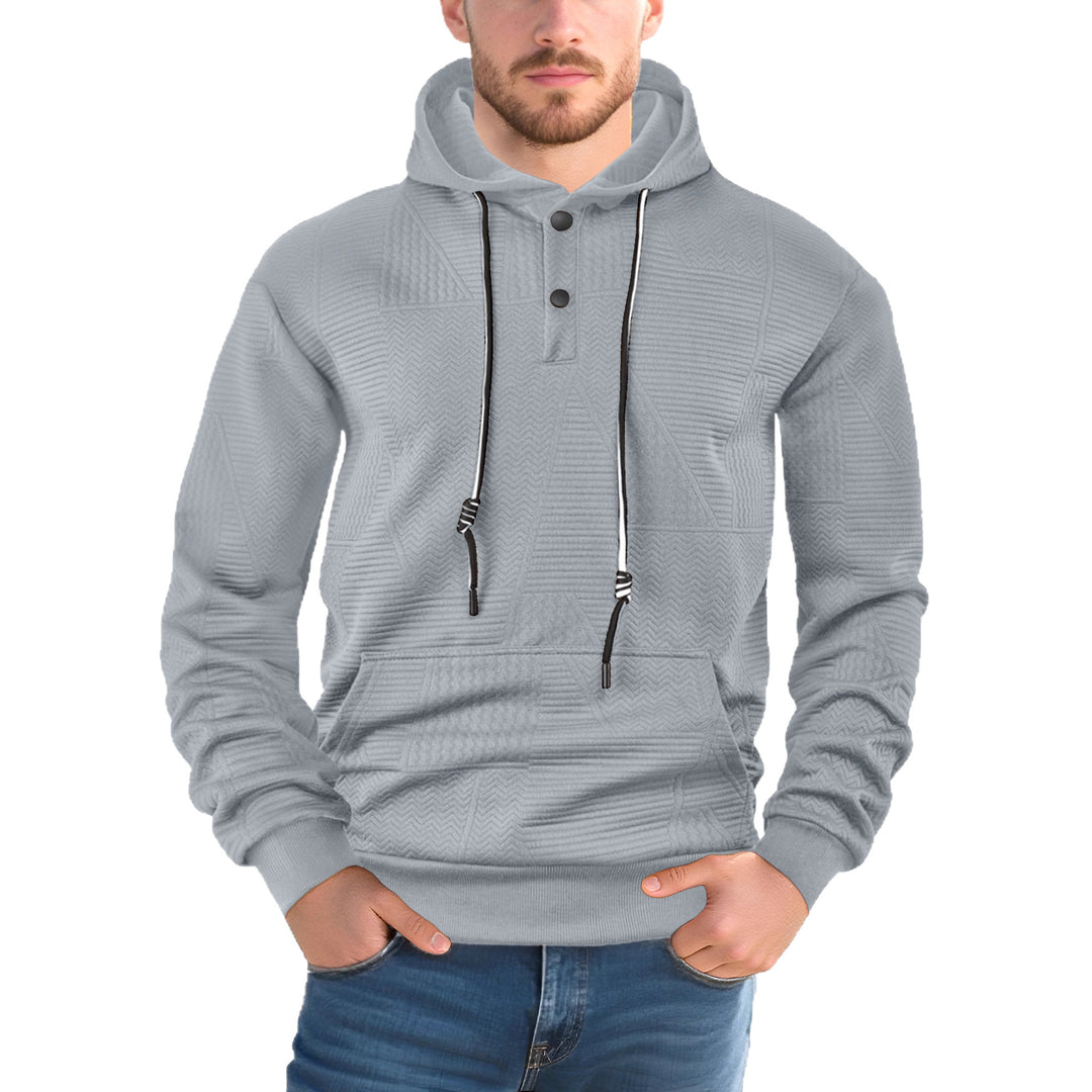 Herren nan strukturierter Kapuzenpullover mit Druckknopfleiste und Kängurutasche EB