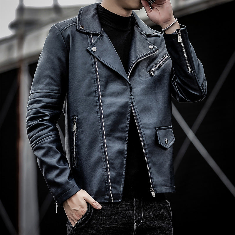 Herren Biker‑Lederjacke im Slim‑Fit mit gesteppter Ärmelpartie EB