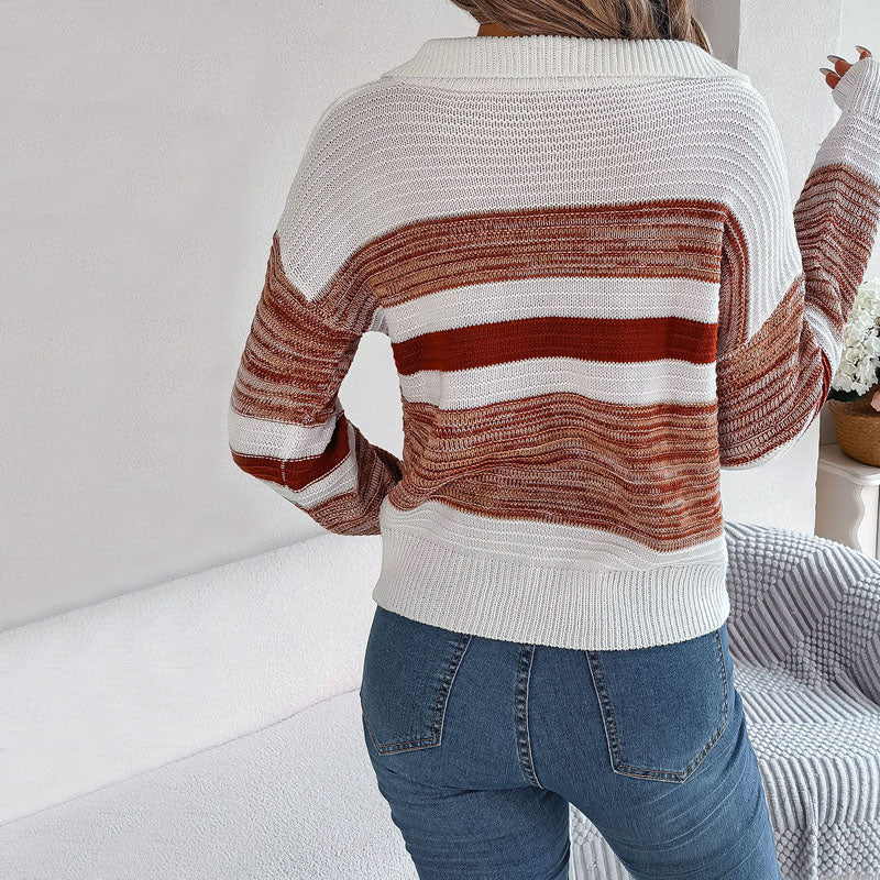 EB | Pullover - Damen Winter gestreifter Strickpullover
