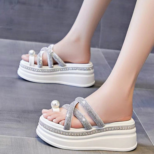Damen Glitzernde Plateau-Sandalen mit eleganten Riemchen EB